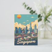 Singapore city retro Skyline ポストカード (スタンド正面)