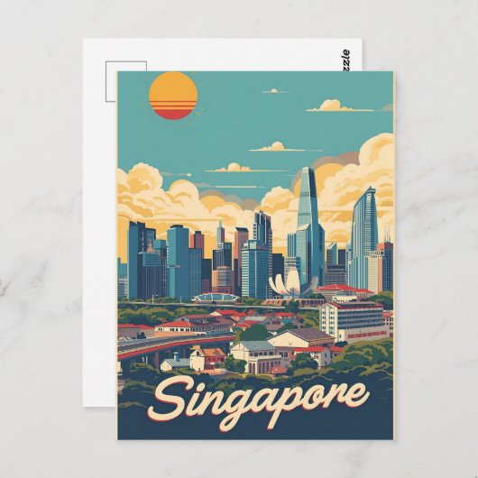 Singapore city retro Skyline ポストカード (正面/裏面)
