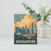 Singapore city retro Skyline ポストカード (スタンド正面)