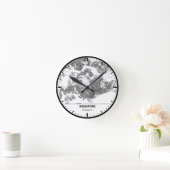 Singapore Clock City Line Art ラウンド壁時計 (ホーム)