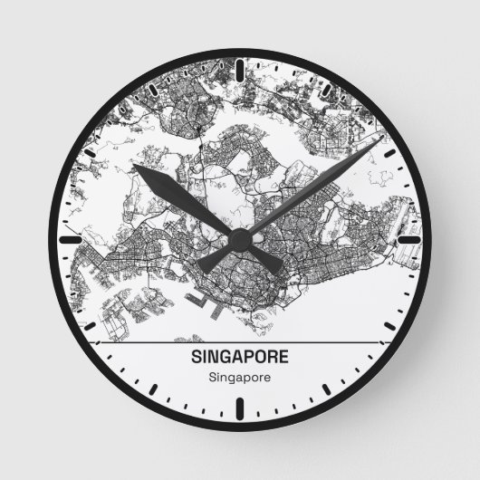 Singapore Clock City Line Art ラウンド壁時計 (正面)