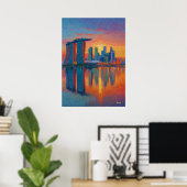Singapore Marina Bay Sands Pointillism Skyline ポスター (ホームオフィス)