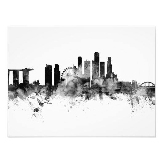 Singapore Skyline Black White フォトプリント (正面)