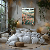 Singapur: Arte de Línea con coordenadas. ポスター