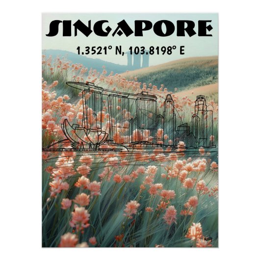 Singapur: Arte de Línea con coordenadas. ポスター (正面)