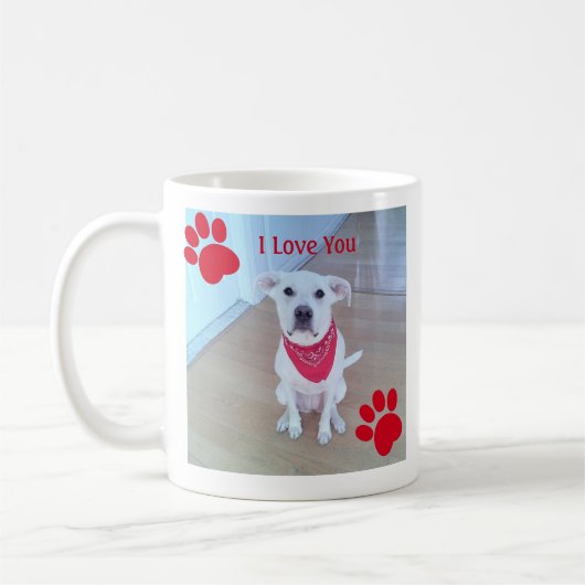 Singe 1 Photo Cute Dog Paws I Love You Red コーヒーマグカップ (左)