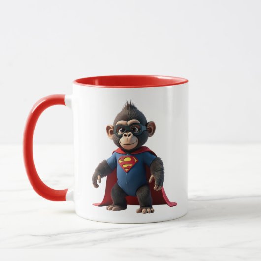 Singe super-héros avec cape rouge et costume. マグカップ (左)
