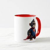 Singe super-héros avec cape rouge et costume. マグカップ (正面右)
