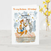 Singing Cats 10th Fun Birthday Card for a Godson カード (黄色い花)