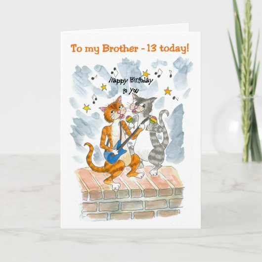 Singing Cats 13th Fun Birthday Card for a Brother カード (正面)