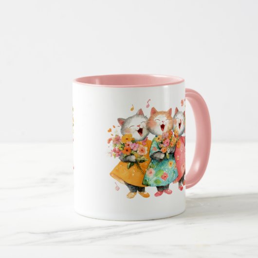 Singing Cats Holding Bouquets マグカップ (正面右)