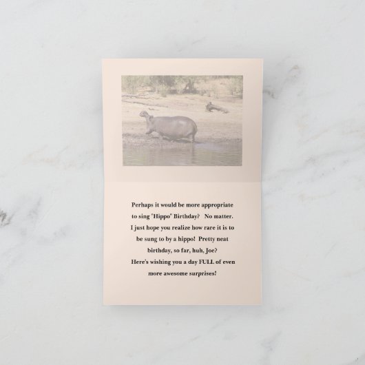 Singing Hippo Birthday Card/personalize カード (内部)
