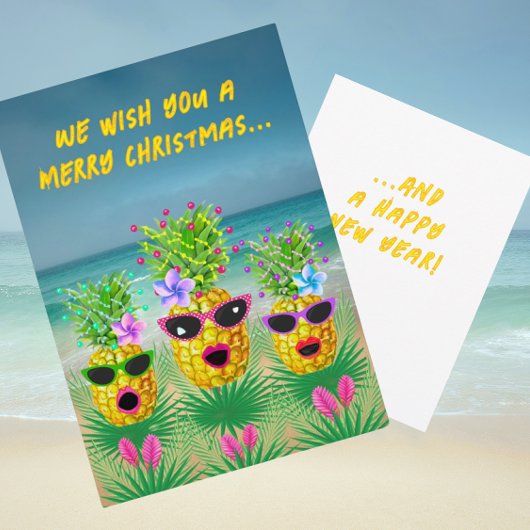 Singing Lady Pineapples Tropical Flat Holiday Card シーズンカード