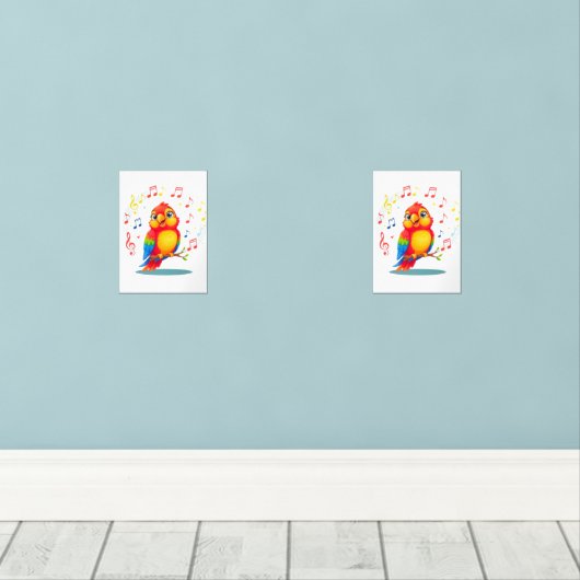 **Singing Parrot – Cute Parrot Singing Illustratio (ウッドフロア)