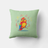 **Singing Parrot – Cute Parrot Singing Illustratio クッション (裏面)