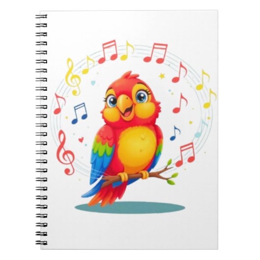**Singing Parrot – Cute Parrot Singing Illustratio ノートブック (正面)