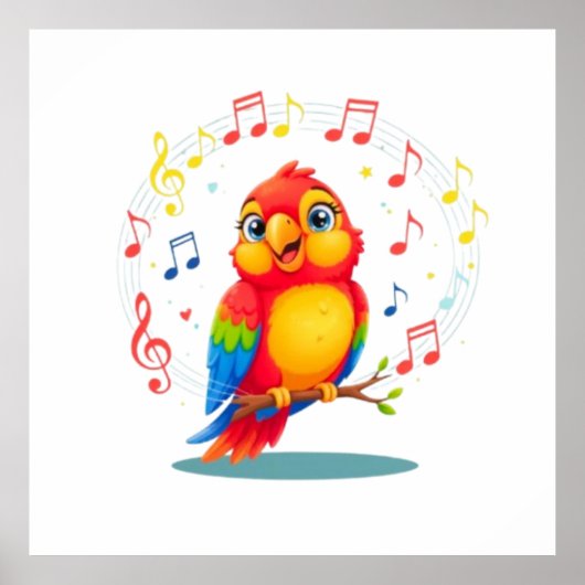 **Singing Parrot – Cute Parrot Singing Illustratio ポスター (正面)