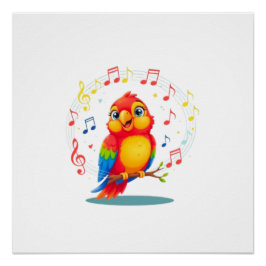 **Singing Parrot – Cute Parrot Singing Illustratio ポスター