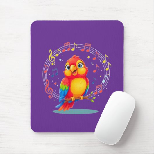 **Singing Parrot – Cute Parrot Singing Illustratio マウスパッド (マウス)