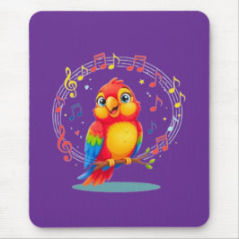 **Singing Parrot – Cute Parrot Singing Illustratio マウスパッド