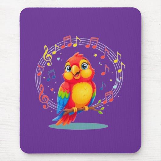 **Singing Parrot – Cute Parrot Singing Illustratio マウスパッド (正面)