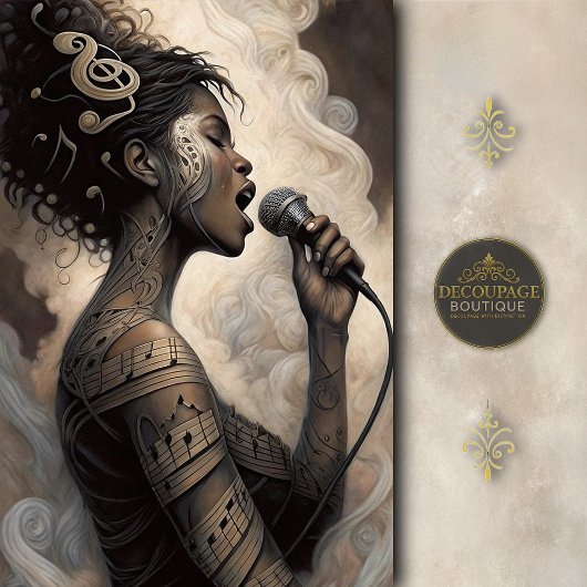 Singing Woman with Music Tattoos Decoupage 薄葉紙