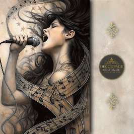 Singing Woman Wrapped in Musical Notes Decoupage 薄葉紙
