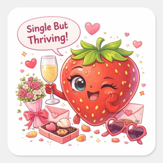 Single but Thriving Strawberry Sticker スクエアシール (正面)