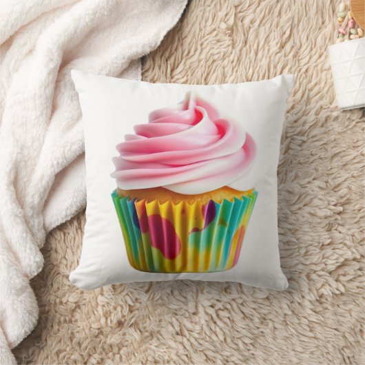 Single Cupcake with Pink and White Frosting クッション (ブランケット)
