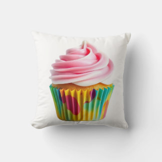 Single Cupcake with Pink and White Frosting クッション