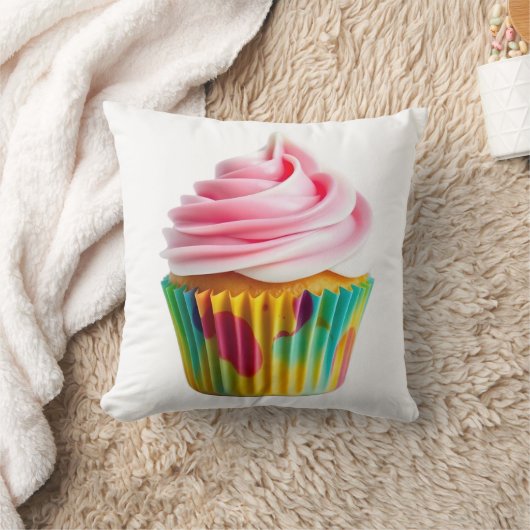 Single Cupcake with Pink and White Frosting クッション (ブランケット)