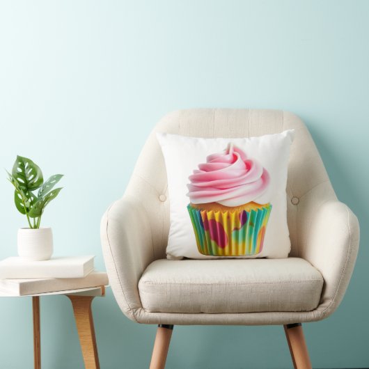 Single Cupcake with Pink and White Frosting クッション (椅子)