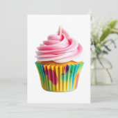 Single Cupcake with Pink and White Frosting 招待状 (スタンド正面)