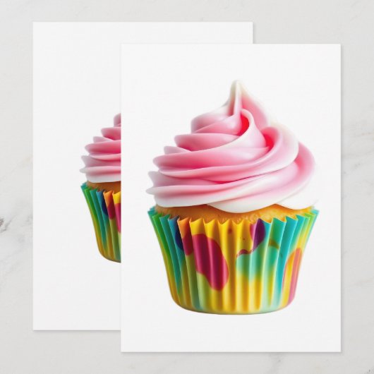 Single Cupcake with Pink and White Frosting 招待状 (正面/裏面)