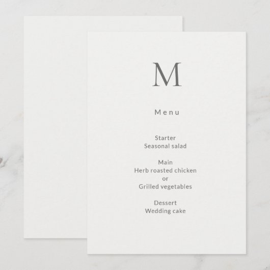 Single Initial Civil Wedding Menu Card メニュー (正面/裏面)