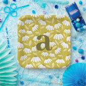 Single Letter Monogram Olive Green Floral Pattern ペーパープレート (パーティー)