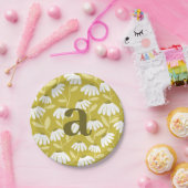 Single Letter Monogram Olive Green Floral Pattern ペーパープレート (パーティー)