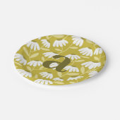 Single Letter Monogram Olive Green Floral Pattern ペーパープレート (アングル)