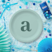 Single Letter Monogram Teal Blue Minimalist ペーパープレート (パーティー)
