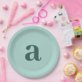 Single Letter Monogram Teal Blue Minimalist ペーパープレート (パーティー)
