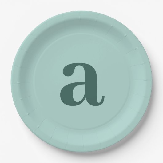 Single Letter Monogram Teal Blue Minimalist ペーパープレート (正面)