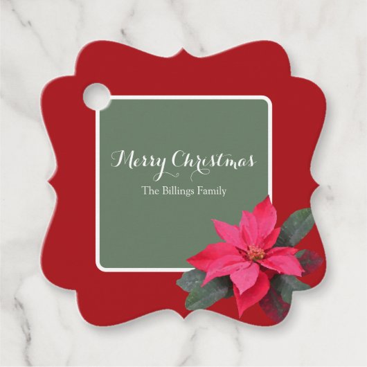 Single Poinsettia Customizable Text Design フェイバータグ (正面)