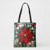 Single Poinsettia Faux Stained Glass トートバッグ (正面)