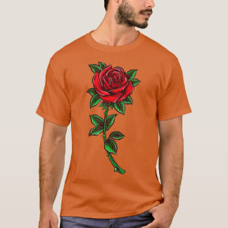 Single Red Rose Flower Romantic Love  Tシャツ
