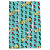 Single Red Rose Happy Valentine's Day 80s Retro ミディアムペーパーバッグ (裏面)