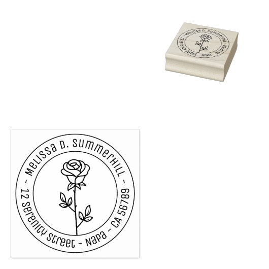 Single Rose Round Address ラバースタンプ (押印)
