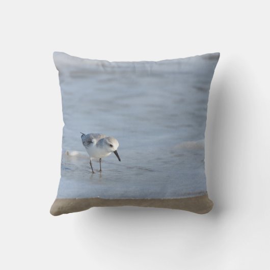 Single Sandpiper walking on beach double sided クッション (裏面)