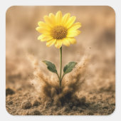 Single Yellow Daisy Bursting Out of Dirt スクエアシール (正面)