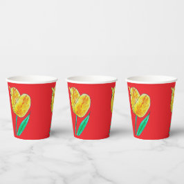 Single Yellow Tulip Red Highlights Paper Cup 紙コップ