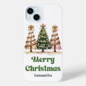 Singular Christmas tree watercolor leopard pattern Case-Mate iPhoneケース (裏面)